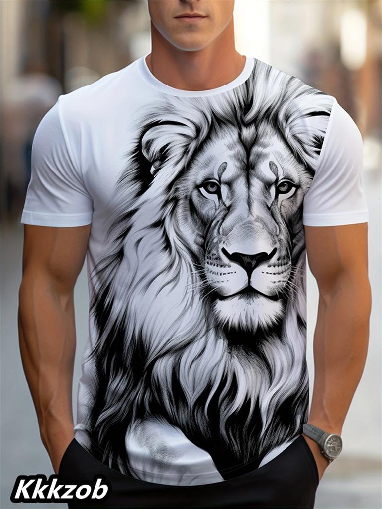 Herren-T-Shirt mit Löwen-Print, kurzärmelig, Rundhalsausschnitt, weich, atmungsaktiv, Freizeitkleidung, Outdoor-Aktivitäten, Sommer, unverzichtbare Kleidung, T-Shirts