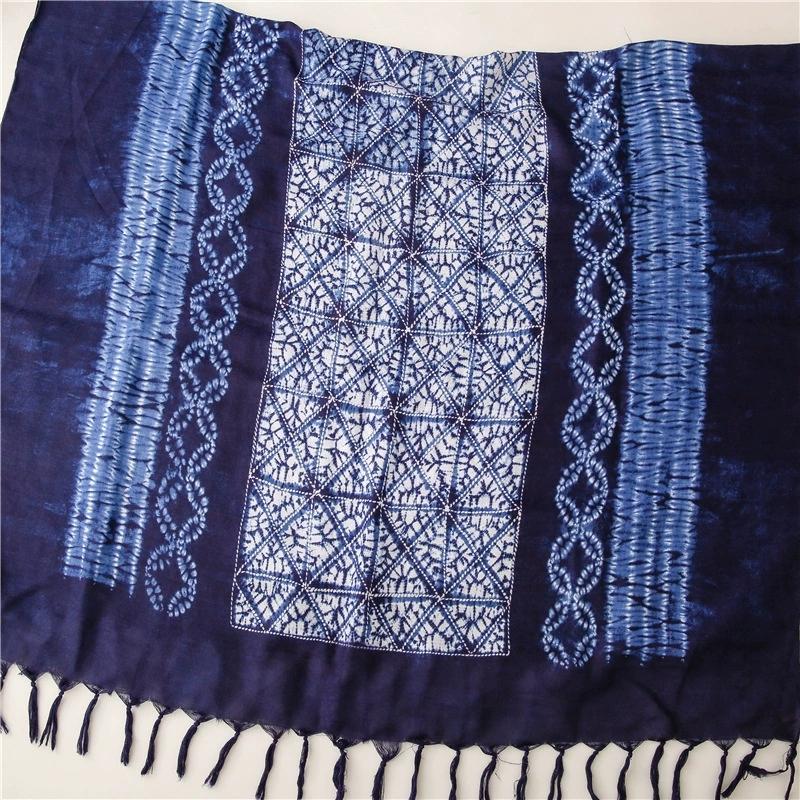New Ethnic-Style Tie-Dye Colorized Blue-And-White Cotton And Linen Scarf Travelling Shawls For Women
