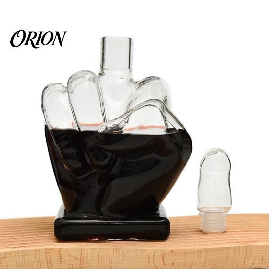 Unique 3D Finger Shape Bottle Middle Whiskey Decanter, 1000ml Glass Fist Dispenser with Stopper, Father's Day Present Hand Liquor for Home Bar,
