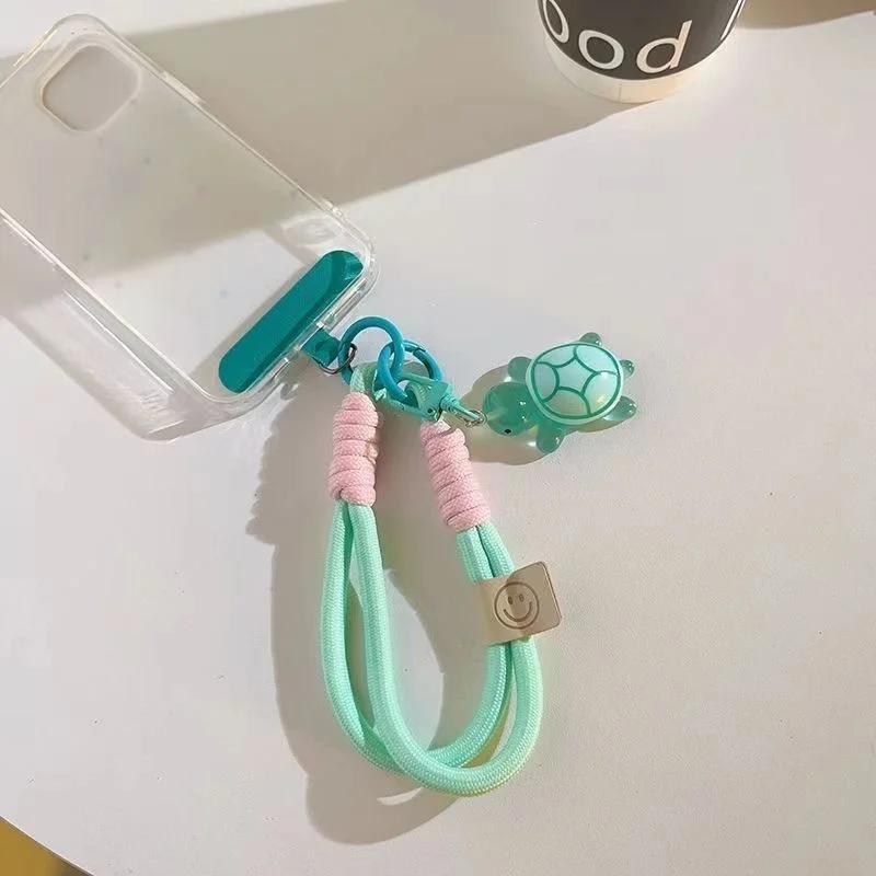 Universal Braided Mobile Phone Lanyard Strap Cartoon Turtle Hanging Chain Ring Cord with Patch Wrist Strap Cell Phone Detachable