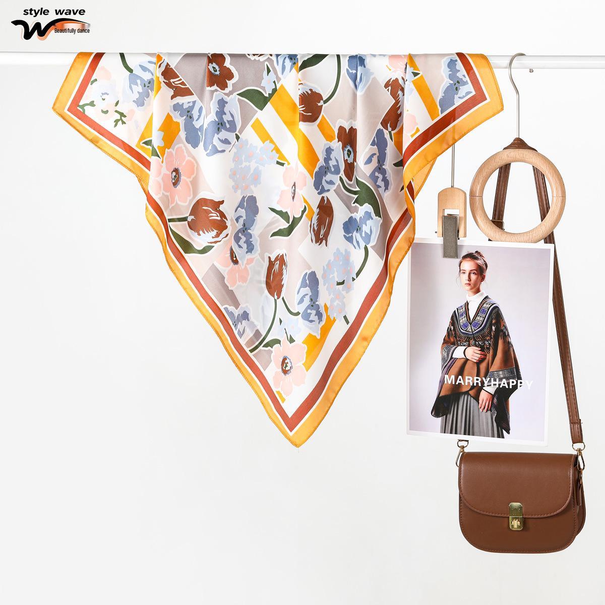 

Versatile Korean-Style Women s Silk Scarf: Fashionable Square, Decorative for Spring & Autumn, Hair or Bag Tie, Oil Painting Design 70*70 CM