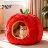 Weihnachtsgeschenk für Haustierbesitzer Apfelförmiges Katzenhöhlenbett, Plüsch-Versteck mit abnehmbarem Kissen, Warmes Neujahrs-Dekorationsbett, Gemütlich für kleine Hunde