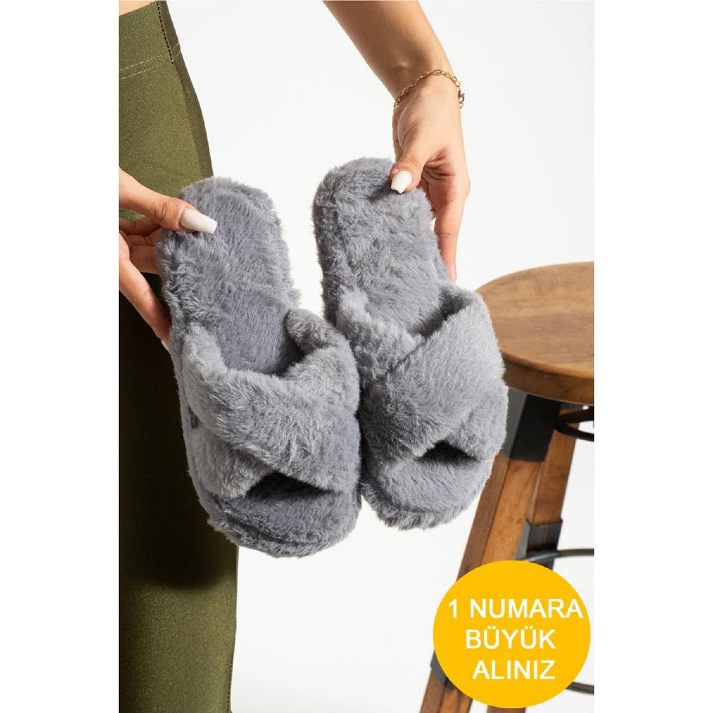 Fluffy Cross Model Women's Indoor Slippers Girls' Indoor Slippers Dowry Slippers Non-slip Sole