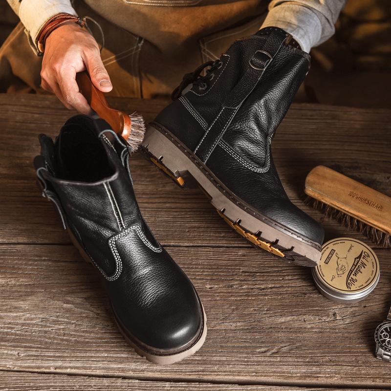 Top Layer Cowhide Men's and Women's Couple High Tube Work Boots Men's Western Cowboy Boots Black Knight Mongolian Riding Boots