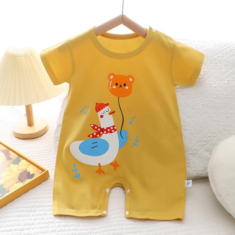 2026 Summer Kids O-Neck Short Sleeve Pajama-Rompers Baby Spring Short Crawling Clothes Cartoon Cotton Jumpsuit for Girl Boy