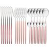 White Gold 24Pcs Cutlery Set Matte Dinnerware Western Flatware Knife Fork Spoons Stainless Steel Silverware Kitchen Tableware Set