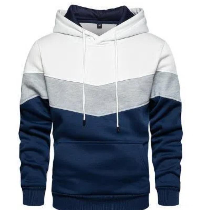 Autumn Winter Blue Sweatshirts Street Casual Vintage Sports Loose Side Seam Pocket Color Blocked Youth Hood All-match Hoodies