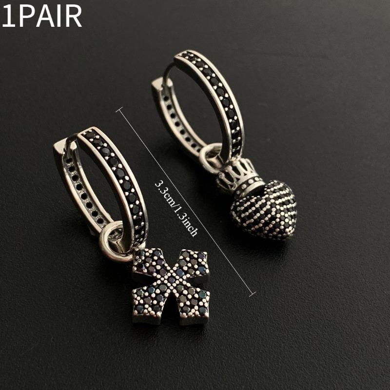 1PAIR asymmetrical sparkling cross crown heart earrings for women, niche design fashionable high-end diamond-studded earrings, earrings