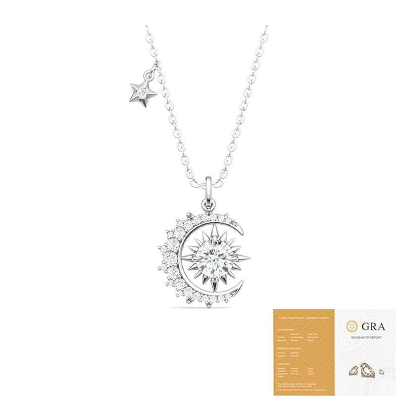 Sterling Sun Moon Pendant Necklace Women Geometric Design With Moissanite Stones Adjustable Chain