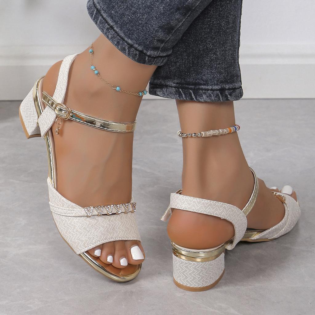 Ladies Shoes On Fashion Ankle Strap Slingbacks Women Sandals Summer Open Toe Mixed Colors Buckle Chunky Heels Sandals