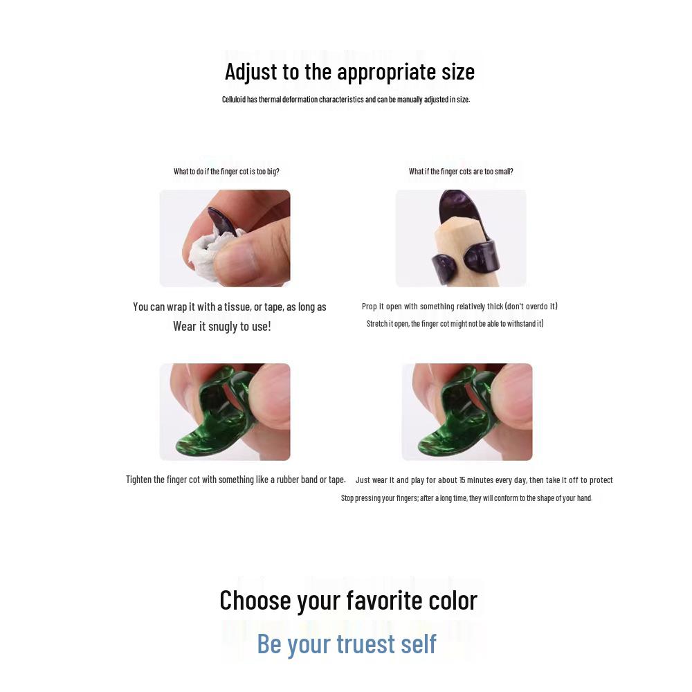 Ditali e Plettri per Dita in Celluloide Colorata per Chitarra/Basso - Mano Destra, Accessori per Strumenti Musicali Anti-Dolore