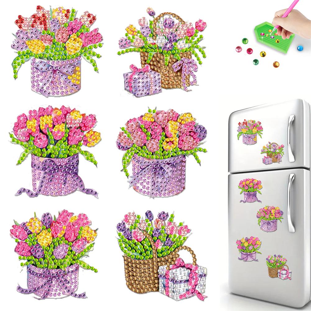 6Pcs Acrylic Colorful Pattern Diamond Painting Fridge Magnets Diamond Art Refrigerator Magnets Sticker for Beginners
