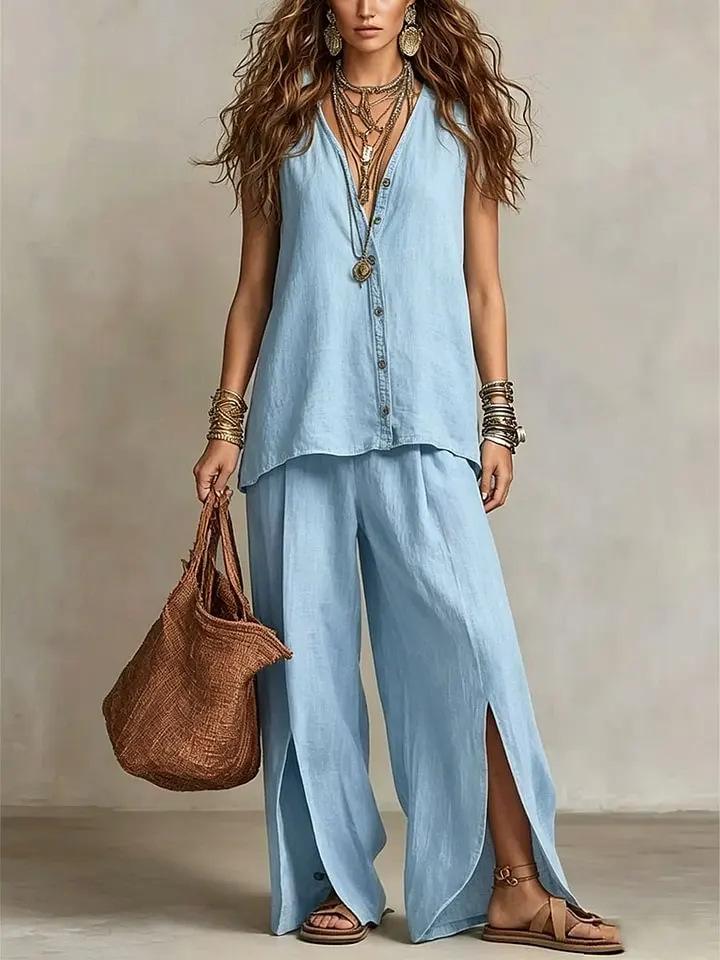 Popular 2026 summer cross-border new foreign trade women's clothing sleeveless trousers shirt loose pants two-piece set