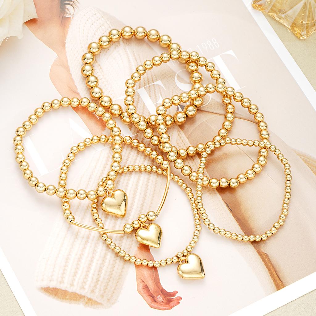 7Pcs/Set Heart Pendant Beaded Bracelets For Women Vintage Chunky CCB Gold Color Bracelets Set New Female Daily Wear Jewelry 2026