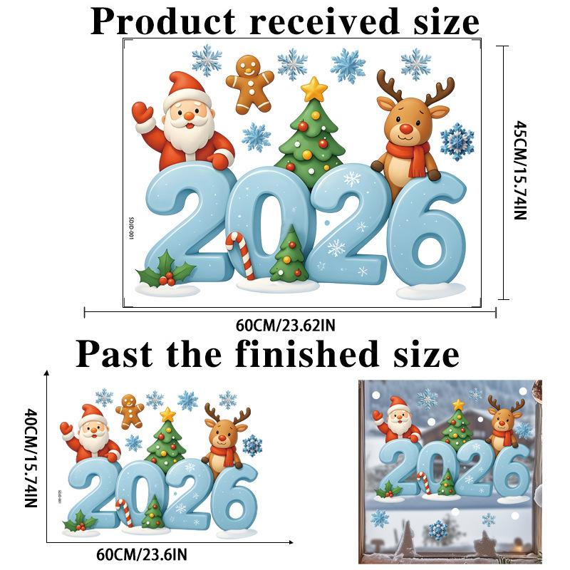 Christmas 2026 Cartoon 3D Digital Glass Sticker Shopping Mall Window Static Removable Window Sticker