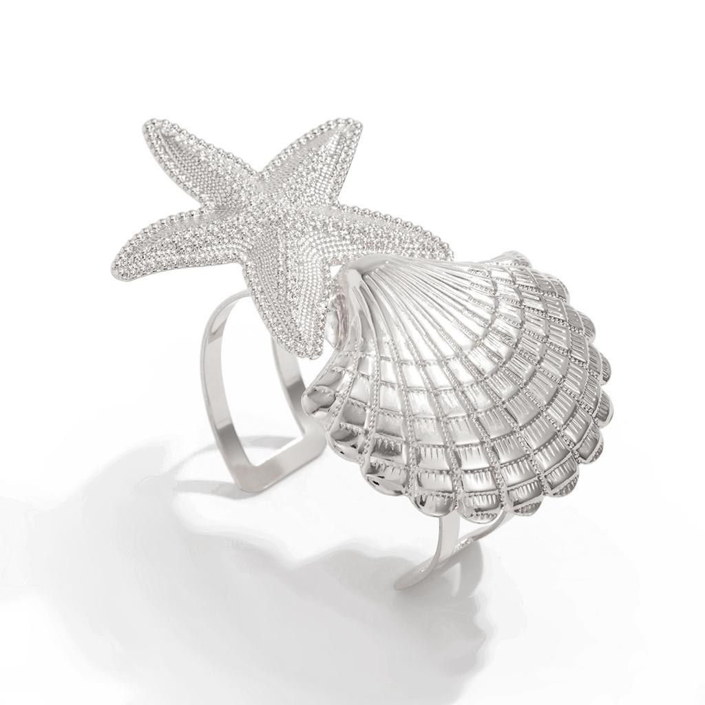 Hip Hop Large Starfish Scallop Open Cuff Bangles for Women Adjustable Exaggerated Wide Gold Color Upper Armband Bracelets Femme Aesthetic Jewelry