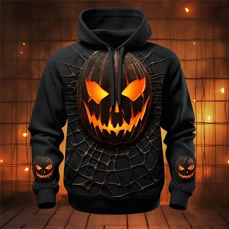All Over Print Mens Halloween Pumpkin Hoodie Costume In Pull Over Sweatshirt Foe Men Women As Gift For Halloween Holidays