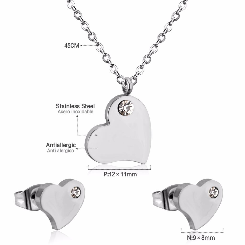 Love Earrings Necklace Set Fashion Sweet Necklace Cut Stainless Steel Jewelry Set Women