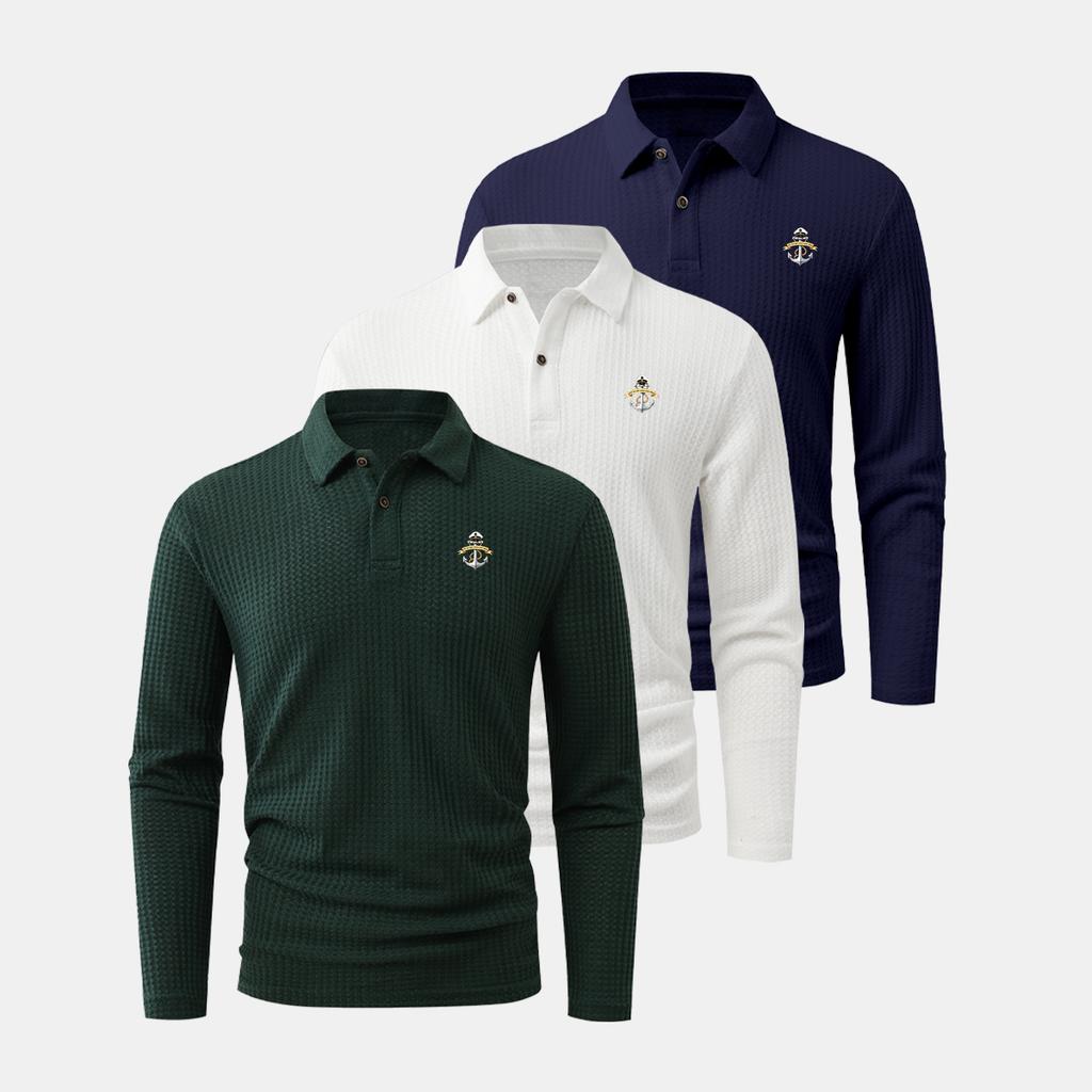3Pack Long-Sleeve Polo Shirts for Men-Collared Design, Moisture-Wicking, Perfect for Workouts, Sports, and the Office