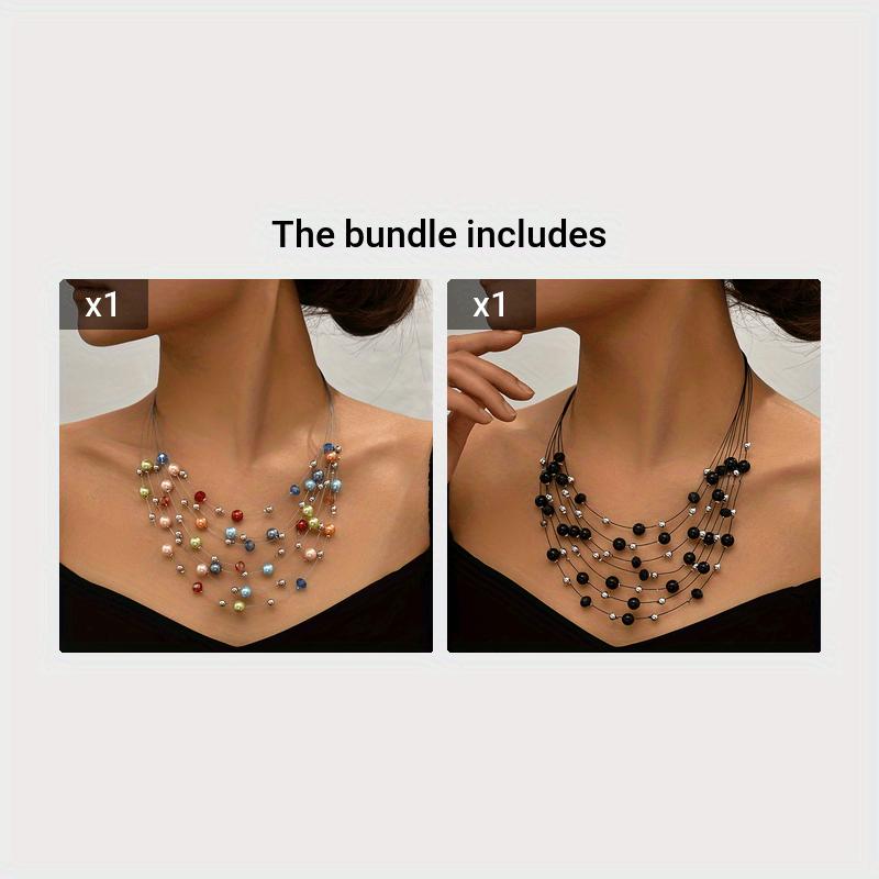 [Multi-Layer Shimmering Imitation Pearl Necklace] Vibrant Bohemian Multilayer Necklace - Shimmering Imitation Pearls - Artisan-Crafted, Authentic Char