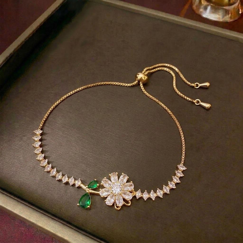 European & American Women's Zircon Flower Necklace & Rotatable Pendant Earrings Set
