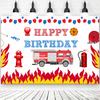 Cartoon Firefighter Firetruck Theme Backdrop Red Flame Fireman Boy Birthday Decorations Party Supplies Photography Background