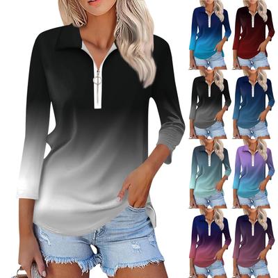 Women's Summer Fashion Casual Printed V-Neck Seven-Point Sleeve   Shirt Top