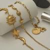 Trendy Sun Star Moon Ocean Charm Pendant 18K Gold Plated Stainless Steel Bracelet Stackable Beach Summer Zircon 2025 Wholesale