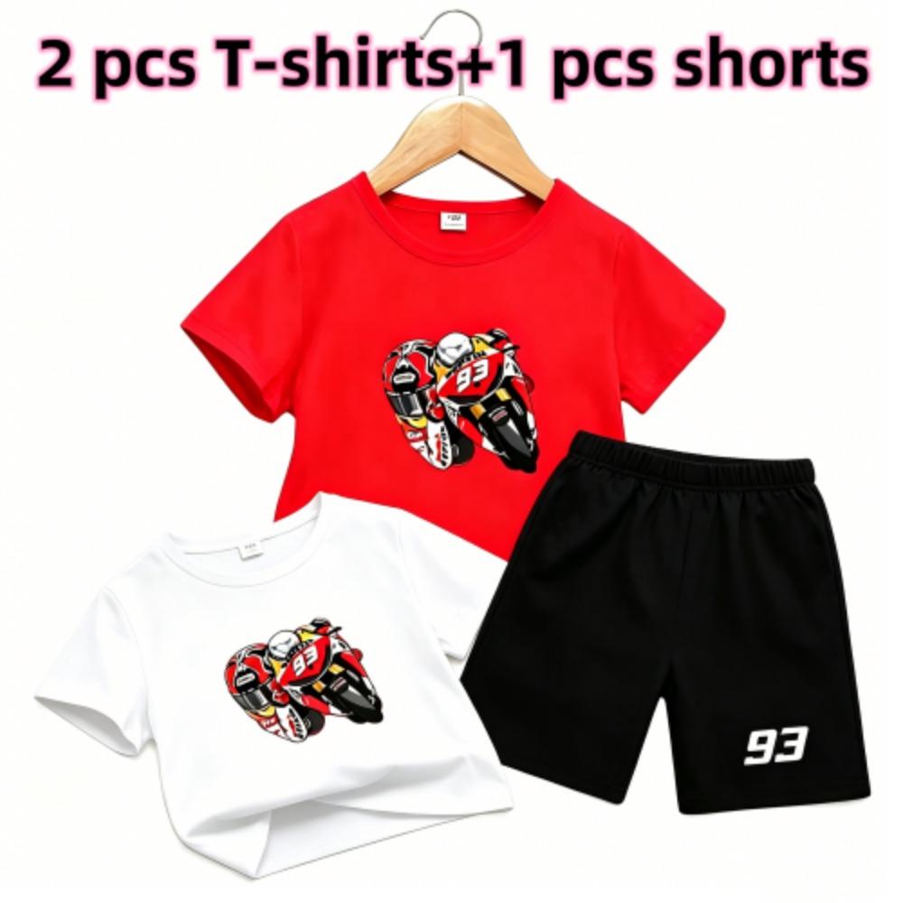 Outdoor Street Motorcycle Rennwagen Muster Druck Nr. 93 Kinder T-Shirt und Shorts 2-teiliges Set Sommer Haus Freizeit Outfit Jungen und Mädchen Sport Set
