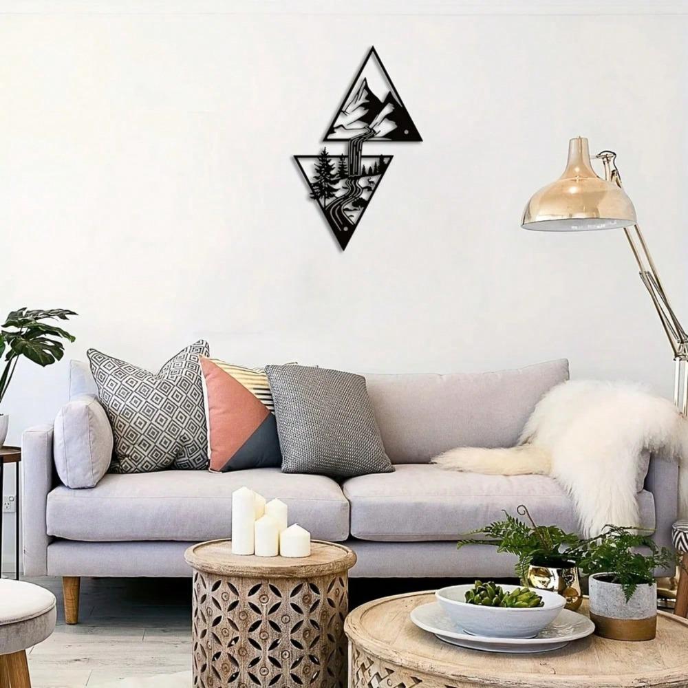 Modern Geometric Black Landscape Metal Wall Art Waterfall Decor for Living Room Office