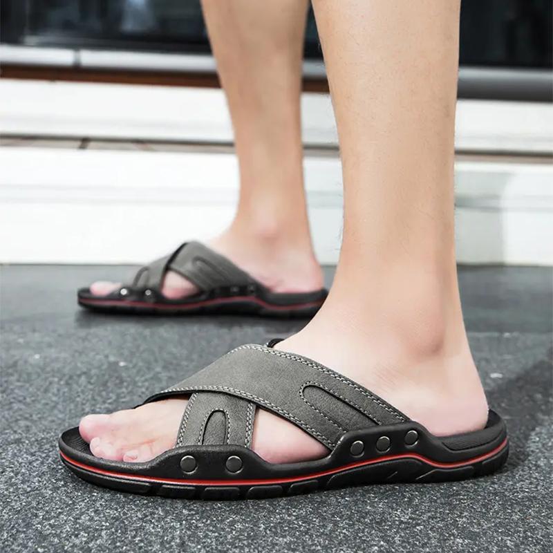 Fashion Big Size 47 48 Men Leather Slippers Summer Outside Sandals Lightweight Soft Sole Beach Slippers for Men Casual Slide Mens Shoes