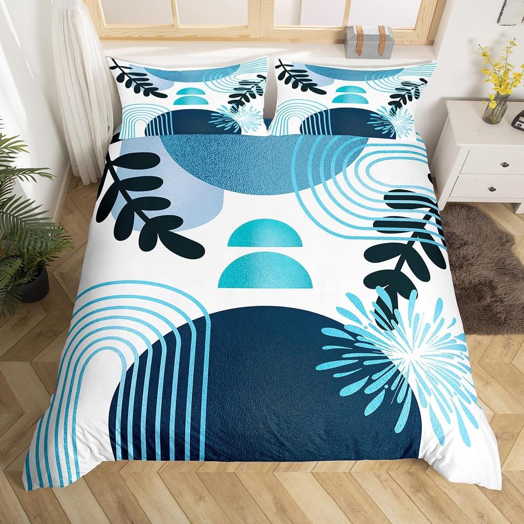 Boho Mid Century Duvet Cover Abstract Geometric Comforter CoverModern Minimalist Queen Bedding SetsGeometry Line Art Bed Set