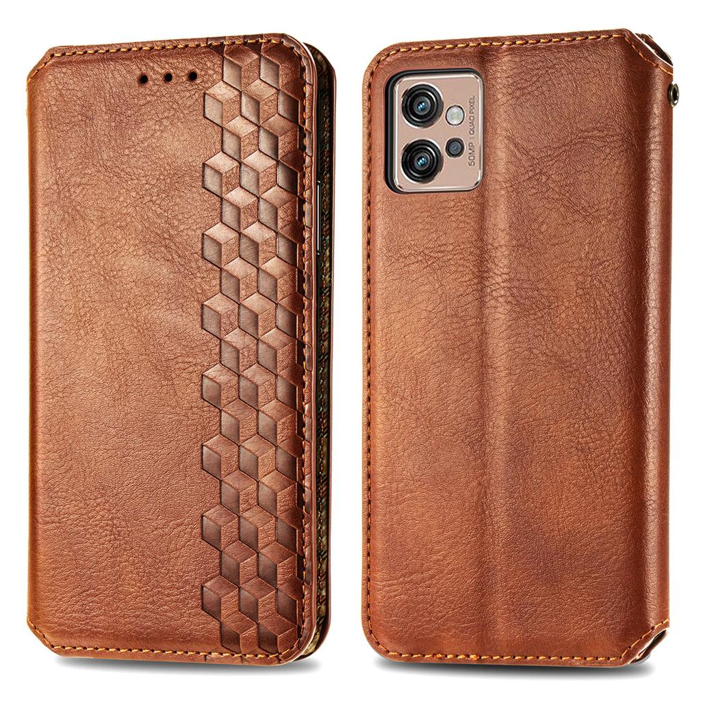 Für Motorola Moto G32 4G PU Lederhülle Rautenprägung Brieftasche Ständer Handyhülle