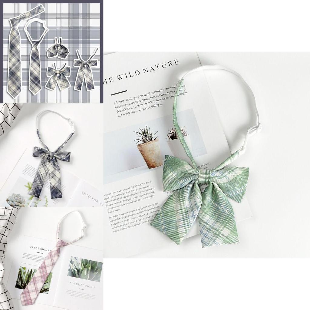 Japanese School Girl Style Polyester Plaid Neck Tie With Bow For Kids Uniforms