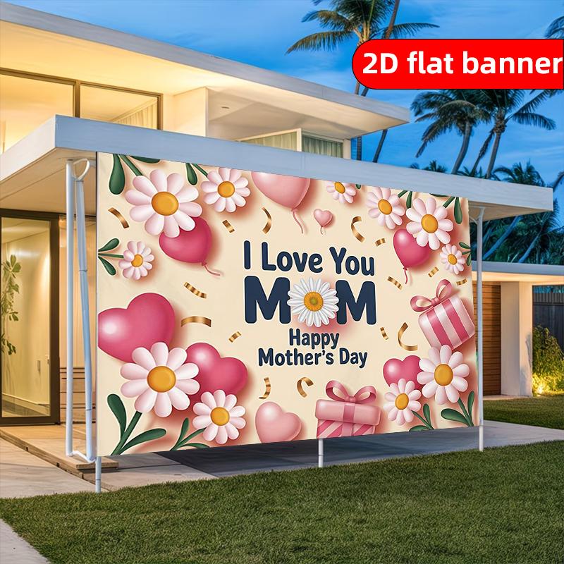 2D flat background banner with sweet and heartwarming Mother's Day element pattern background cloth suitable for wall decoratio