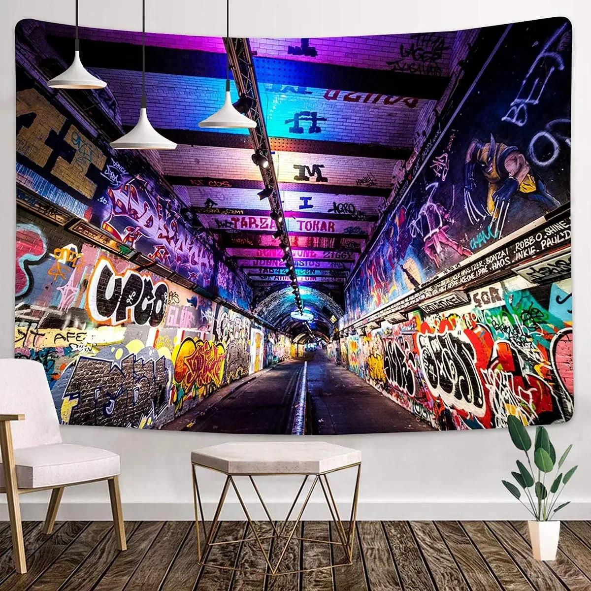 

Vibrant Urban Graffiti Wall Tapestry Retro 90s HipHop Aesthetic Trendy Room Decor for Streetwear Urban Culture Enthusiasts 74x94cm(29x37in)
