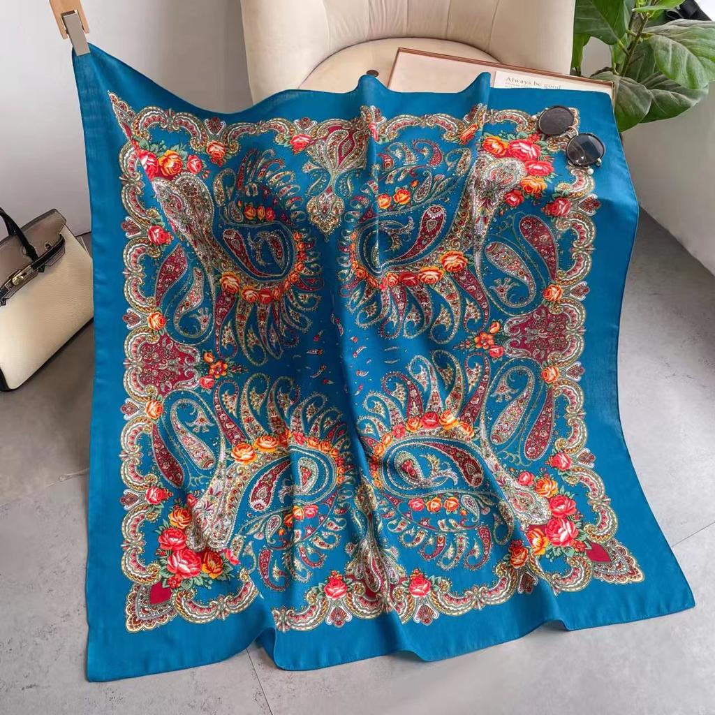 110*110Cm Russian Square Scarf Women Floral Cashew Print Bandana Shawl Babushka Head Scarves Female Ethnic Paisley Shawls