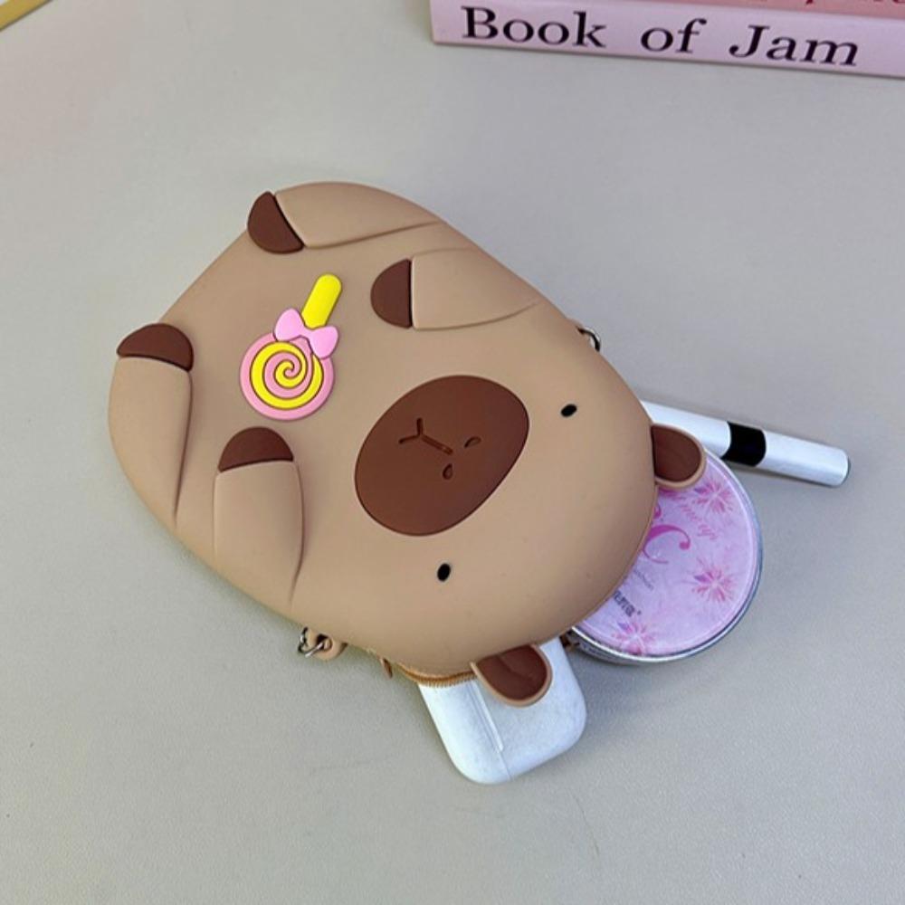 Cartoon Capybara Coin Purse Cute Small Item Bag Fashion Silicone Shoulder Bag  Girls