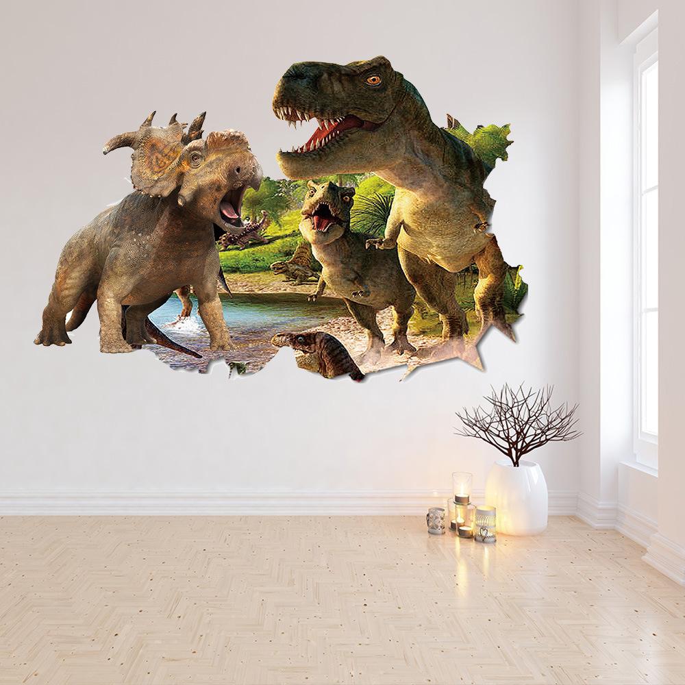 50x70cm Outside the Broken Wall Jurassic Dinosaur 3d Animal Vinyl Stickers Kids Room Decoration Wall Art Decals
