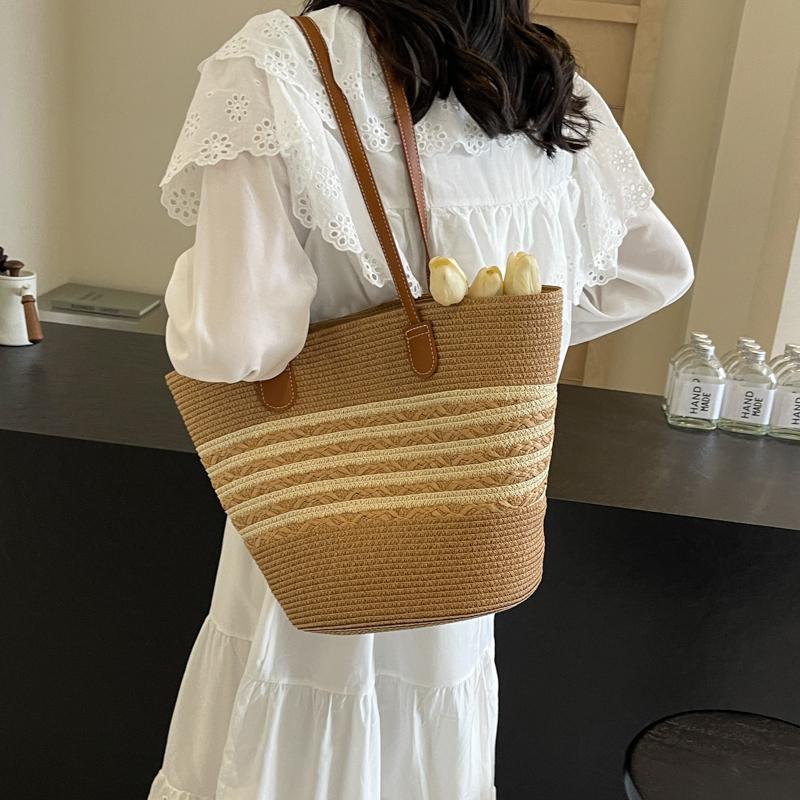 Stroh gewebte Einkaufstasche große Kapazität Damen Tasche Strandtasche Schultertasche