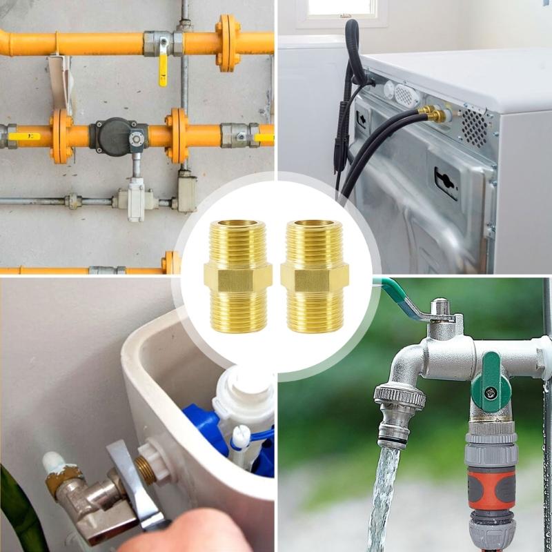 Strong Double Male Threaded Brass Fitting Universal Pipe Connector Univsersal Pipe Adapter for Home & Industrial Use