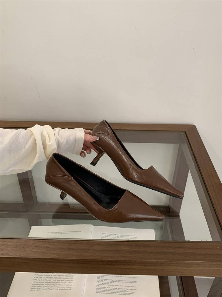 2025 Autumn Pointed Stiletto High Heels One-pedal French Kitten Heel Single Shoes Light Mouth Temperament Commuter Work Shoes