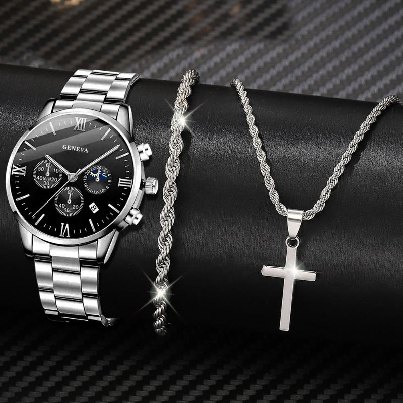 Watch Men's Roman Face Quartz Watch Business Premium Watch Accessories Set