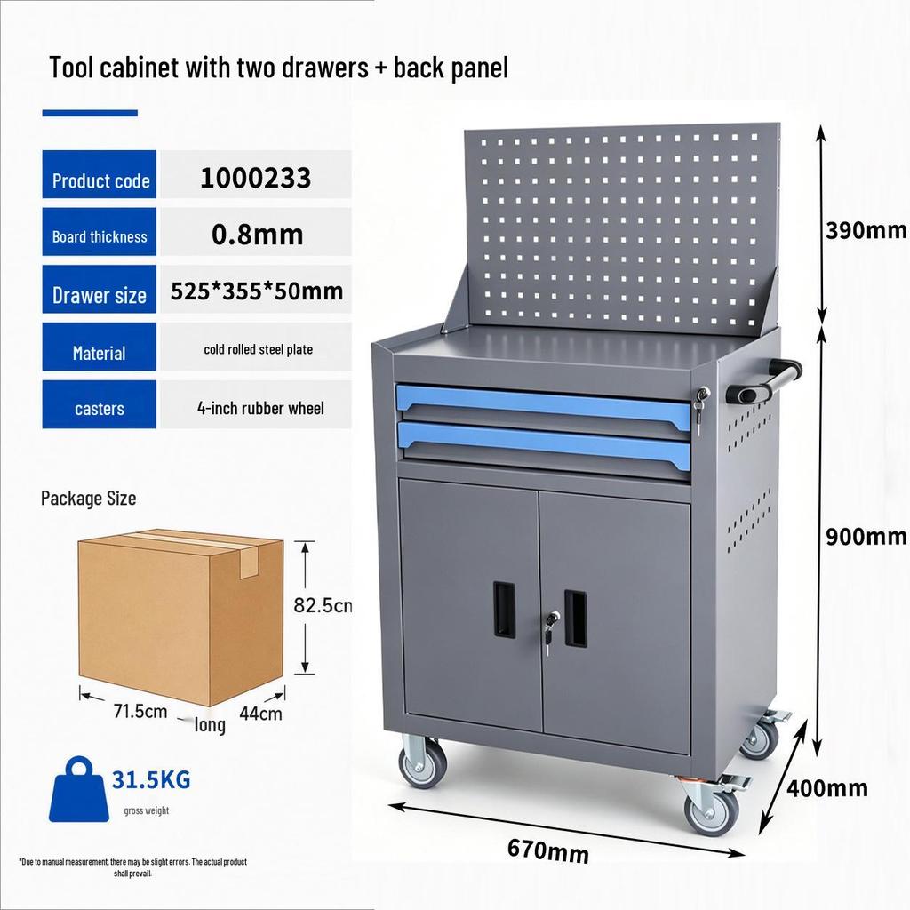Armoire à outils mobile robuste avec tiroirs et roues - Chariot de rangement à double porte à pousser à la main