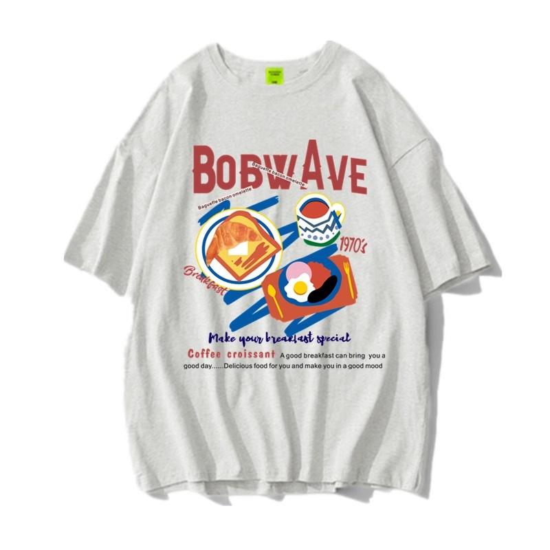 

Pure cotton American Hong Kong flavor front shoulder short-sleeved t-shirt women s summer niche design sense loose large size fat mm top M