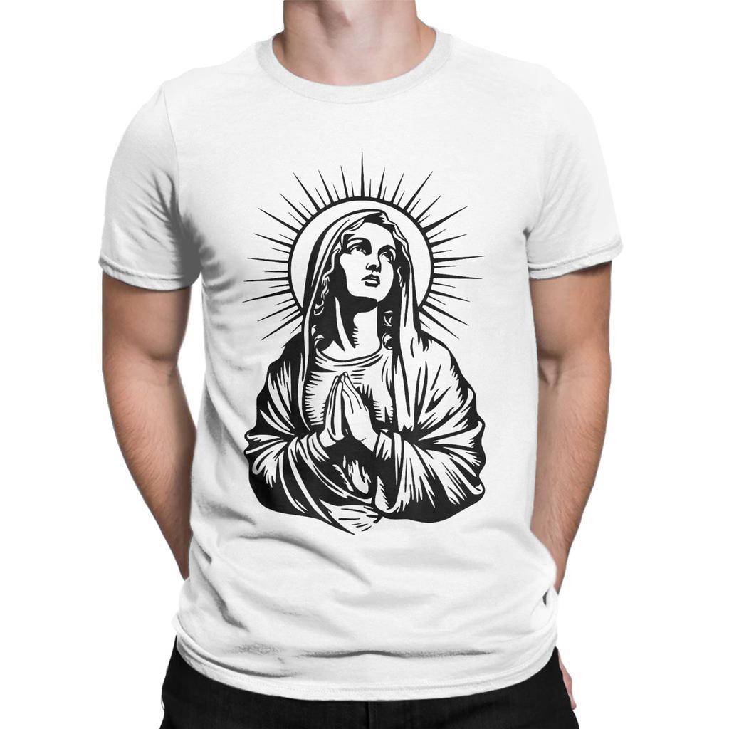 Vintage T Shirt Summer Tattoo Style Virgin Mary Hippie T Shirts  100 Cotton Tshirt for Men Y2K Retro Print Short Sleeve Clothes