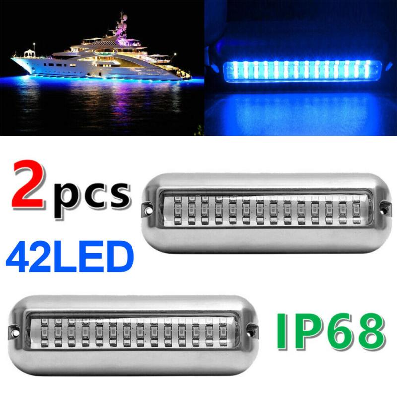 2 Pcs 42LED 50W Underwater Lights 10-30V DC Waterproof Stainless Steel Visible 90 Degrees Lamp For