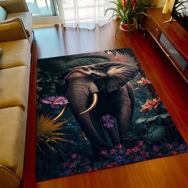 3D Printed Africa Elephant Face Close-up Animals Rugs for Bedroom Home Decor Play Mats Living Room Carpets Non-slip Floor Mats