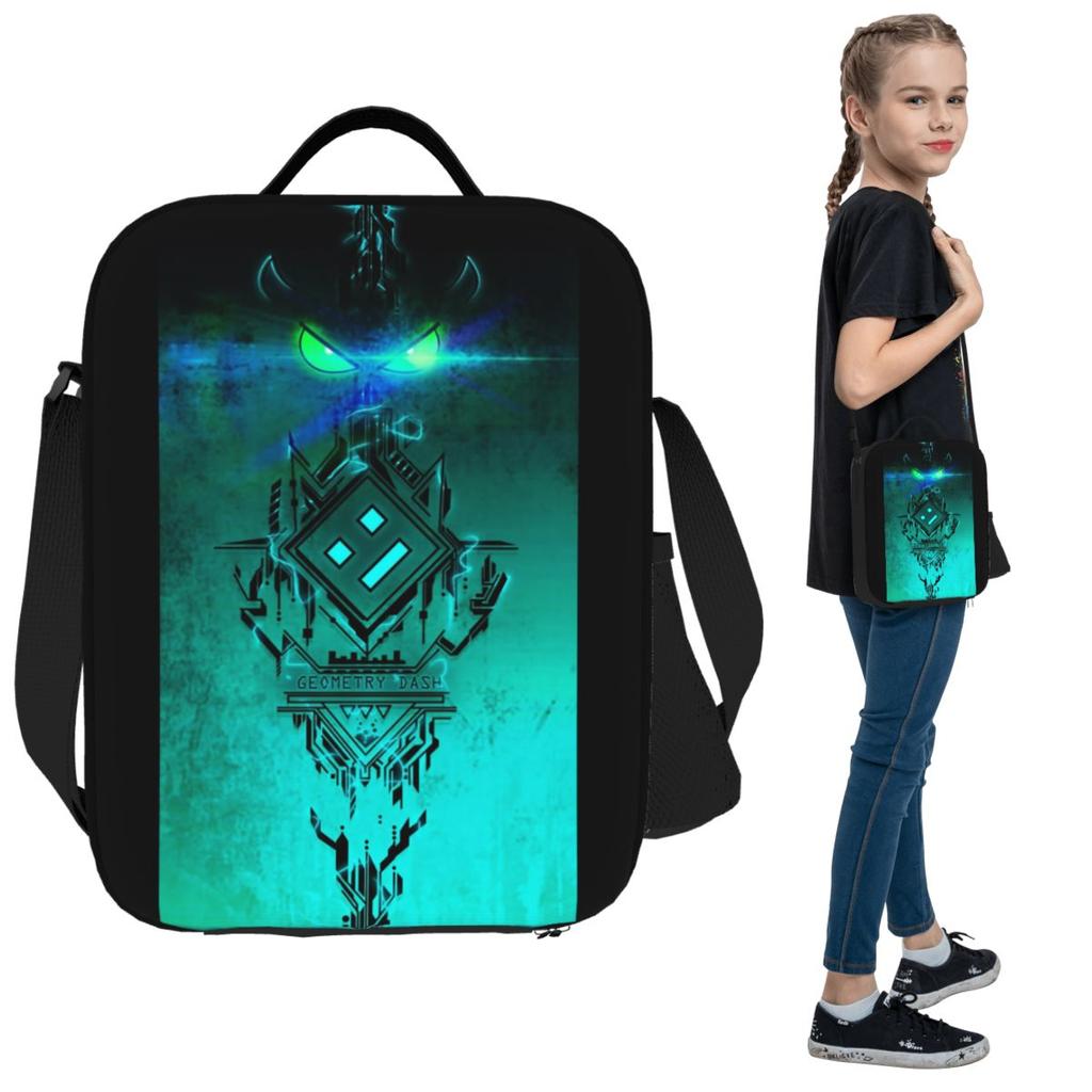 Video Game Geometry Dash Insulated Lunch Bag for Kids School Cooler Thermal Food Box Tote Portable Lunch Boxes Container