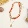 Three Pieces Colorful Natural Stone Beaded Necklace Women Geometric Pendant Stainless Steel Snake Collarbone Chain